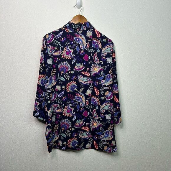XCVI Purple Paisley Multicolor Button Up Hi Low Long Sleeve Tunic Top Size M - Picture 9 of 13